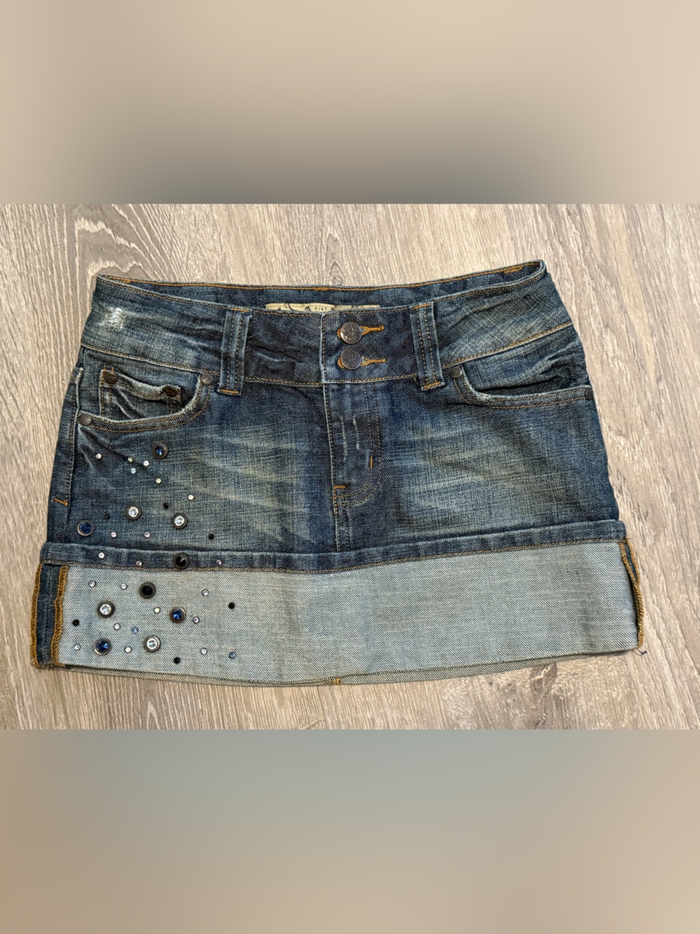 Hint Jeans Jewel Rhinestone Bling Denim Jean Mini Skirt